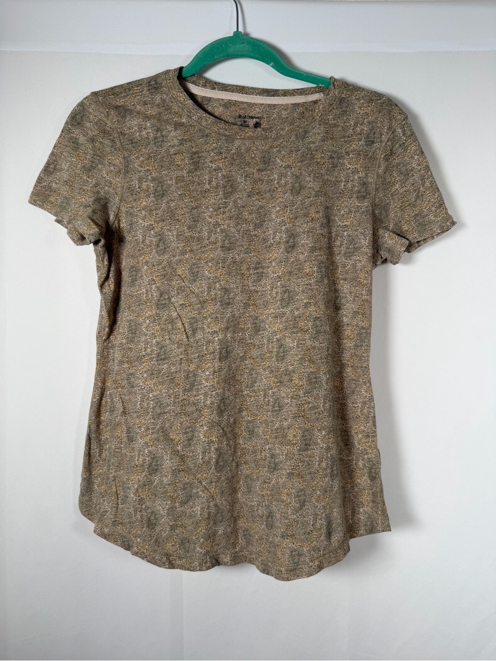 Ruff Hewn Short Sleeve Crewneck Top‎ in Olive and Tan Mix